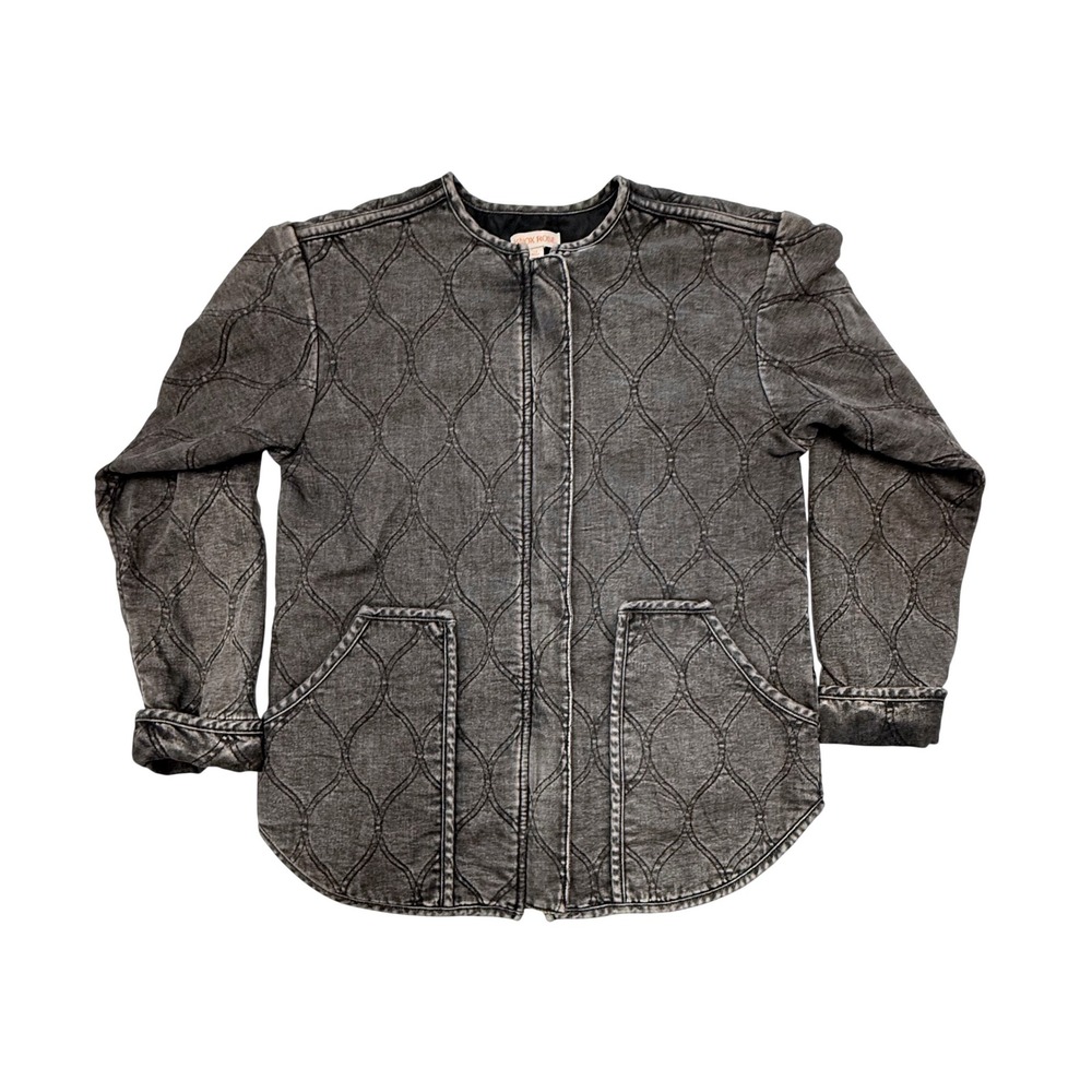 Knox Rose Women XS Quilted Denim Liner Jacket Washed Black Ogee Zip Up Coat